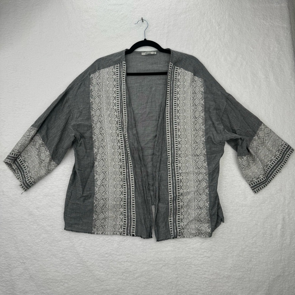 Devotion Grey Patterned Kimono Open Front Bohemian Cardigan Tapestry One Size
